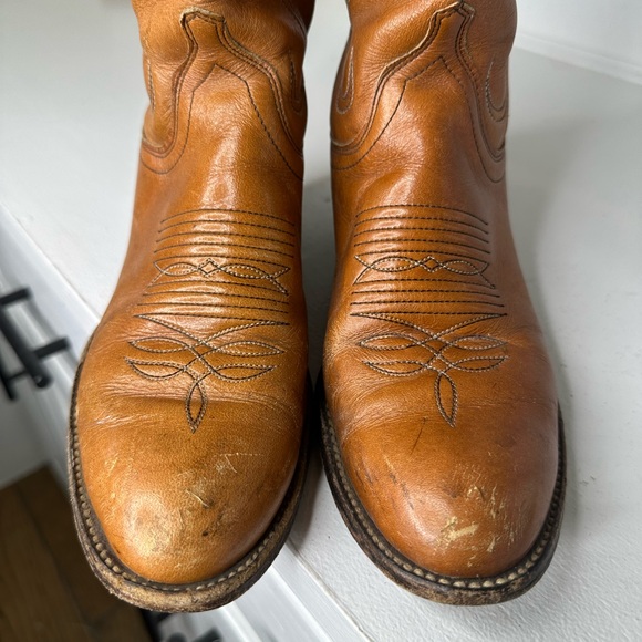 Vintage Dan Post Women’s Western Boots 7C Rare Pull-Hole Style, Tan Leather USA - Picture 3 of 11